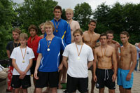 Siegerehrung ber 4x100m Lagen:  Der 1. Paderborner SV siegte vor den Wasserfreunden Bielefeld und den Sportfreunden Sennestadt.